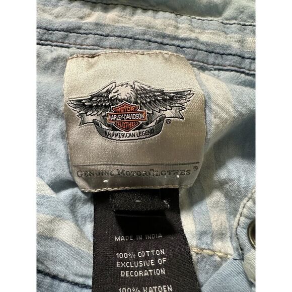 Harley Davidson Motorcycles Womens Blue Large Button Down Pocket Shirt - Picture 9 of 10